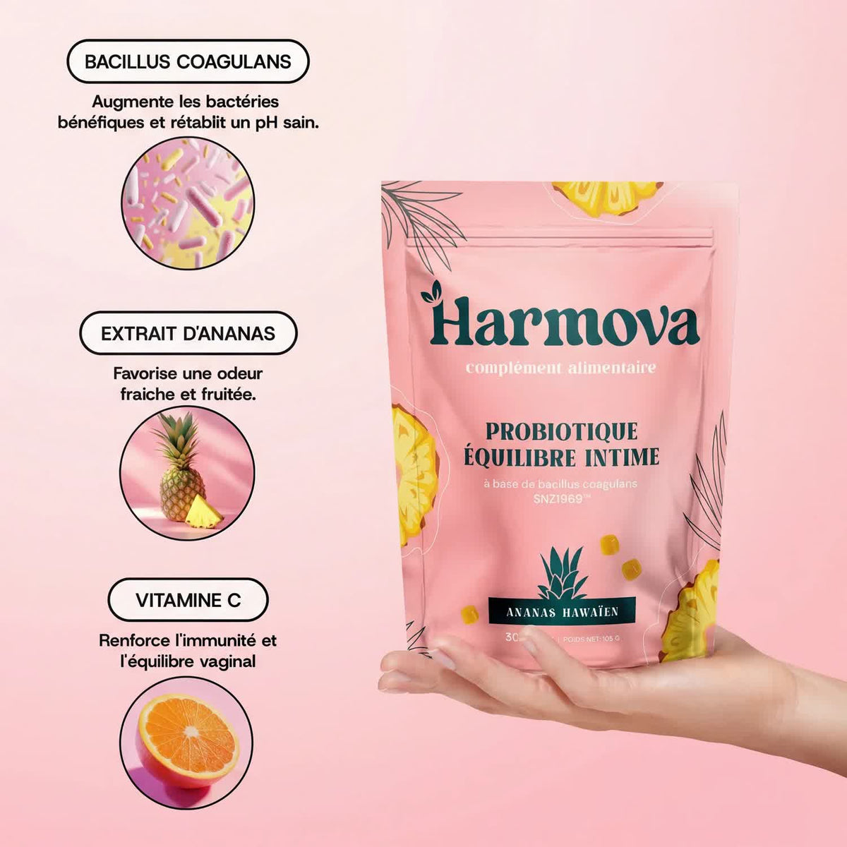 Harmova — bacillus coagulans, extrait d'ananas, vitamine C